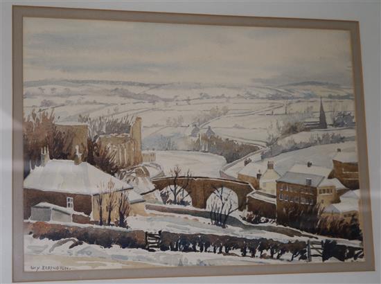 Lucy Errington, watercolour, Rive Tees at Barnard Castle in winter , 27 x 39cm